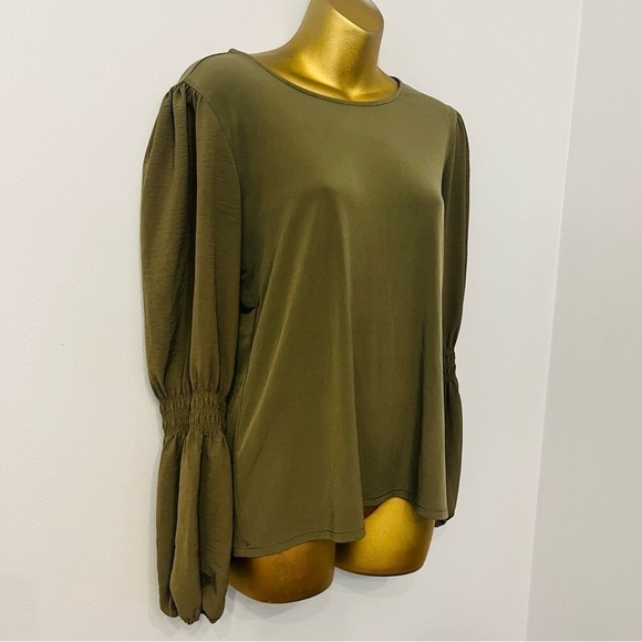 Calvin Klein Olive Bubble Sleeve Top | Office Workwear Quiet Luxury Blouse - Picture 7 of 7